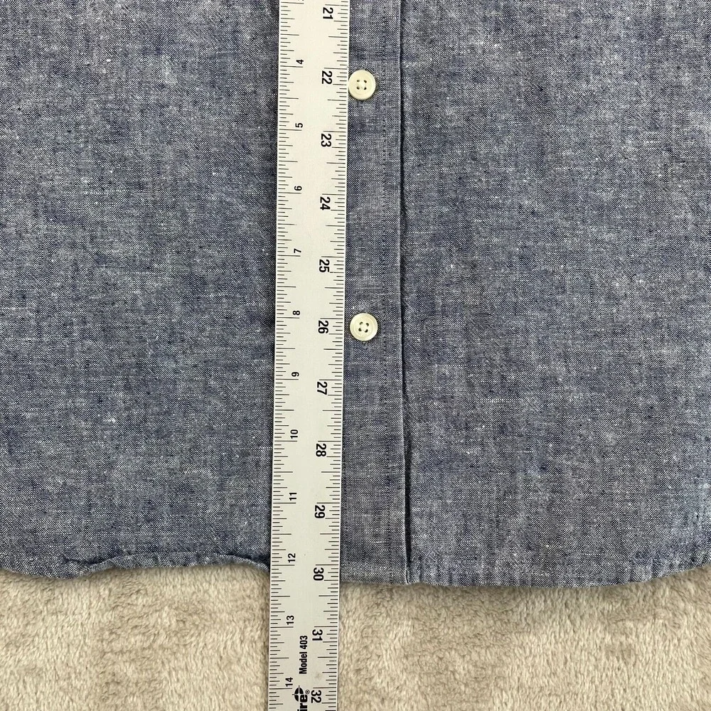Banana Republic Chambray Shirt Men XL Blue Linen‎ Blend Chambray Short Sleeve